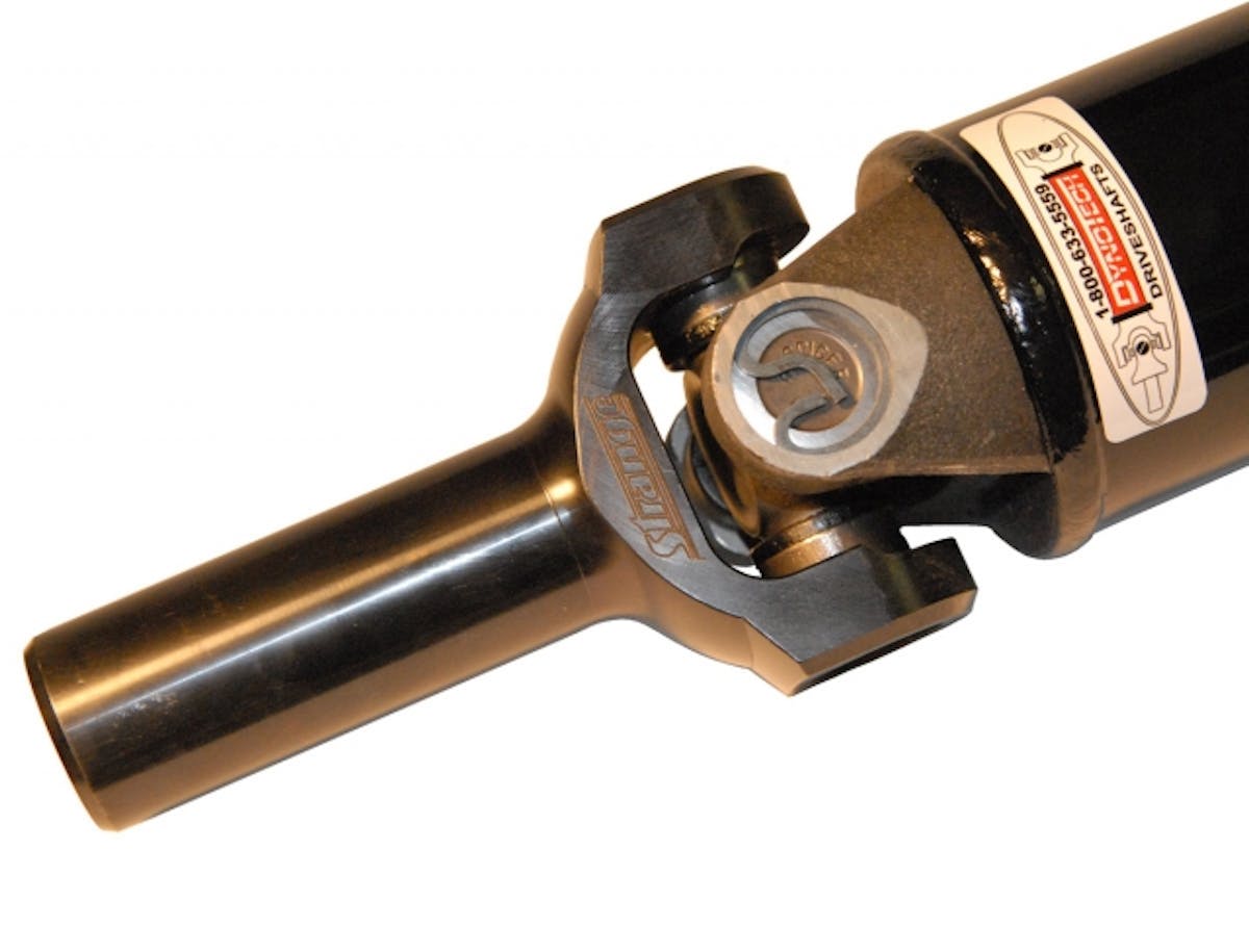 One of Dynotech's 3.5-inch Chromoly steel driveshafts. Like their mild steel counterparts, these shafts have an .083-inch wall thickness, making them the heaviest of all driveshaft materials, but capable of handling more horsepower and more vehicle weight.
