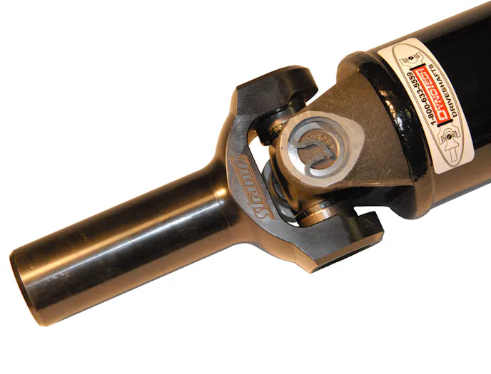 One of Dynotech's 3.5-inch Chromoly steel driveshafts. Like their mild steel counterparts, these shafts have an .083-inch wall thickness, making them the heaviest of all driveshaft materials, but capable of handling more horsepower and more vehicle weight.
