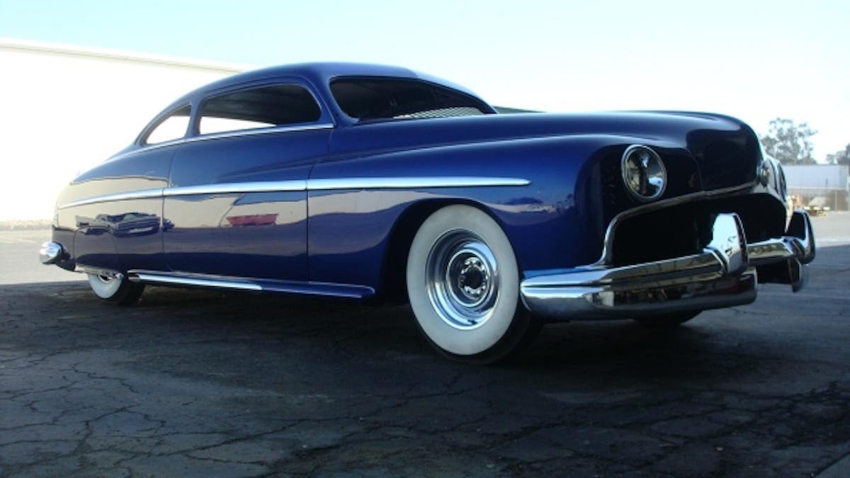 The gorgeous blue '49 "Baby" Lincoln that is the subject of our installation on this unique part.