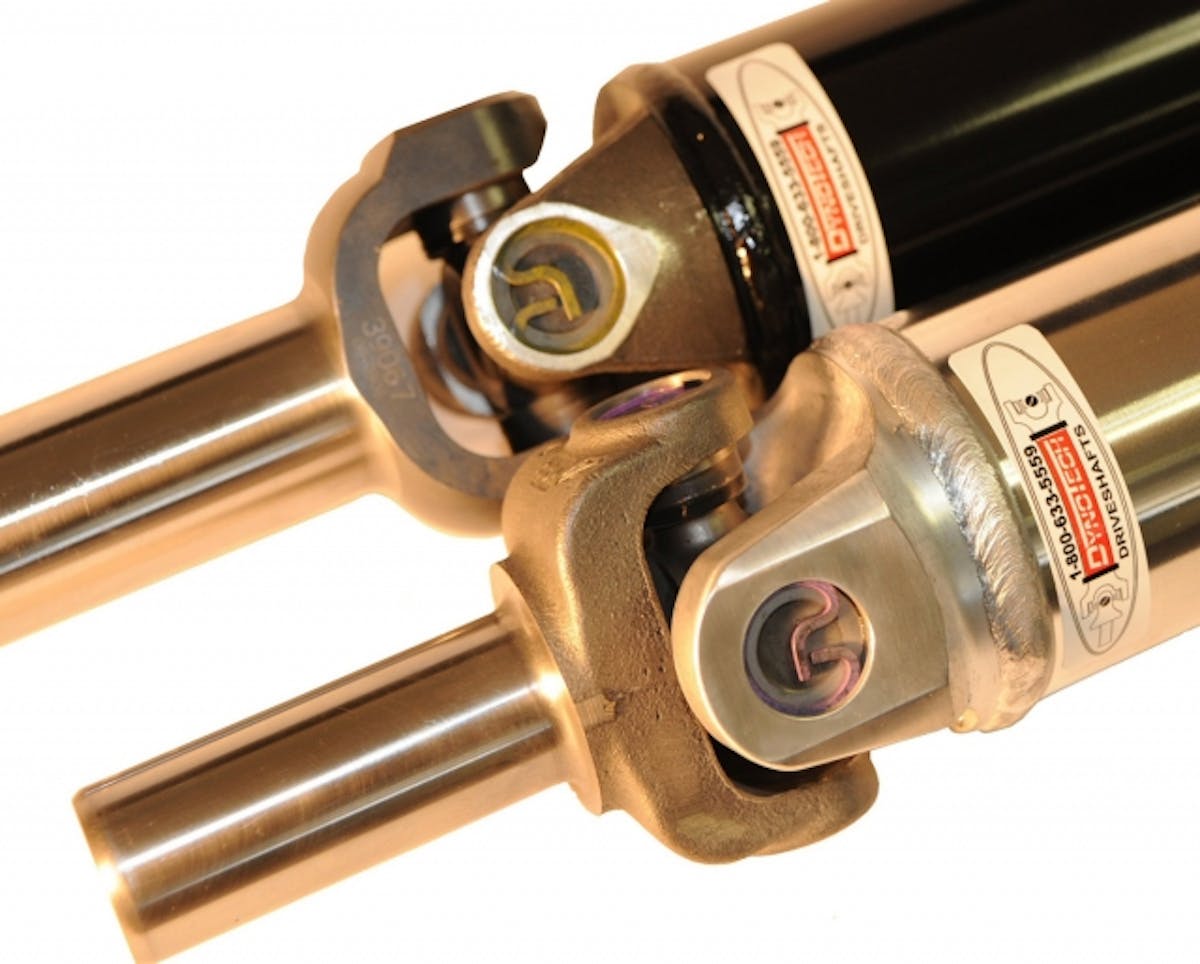 Using the common 48-inch length as an example, an aluminum driveshaft can be as much as nine pounds lighter than a mild steel or chromoly shaft. While the steel does offer more overall strength for high horsepower and torque, the lighter rotating weight of the aluminum offers better balancing properties and is less prone to