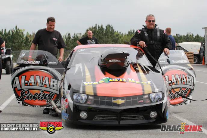 Mike Castellana is running Pro Mod this year in NHRA and is here testing a new Jerry Bickel car. It’s maiden voyage down the track was on Thursday and today he put up a nice 3.89 @ 194 MPH. The team is happy with that and will concentrate the rest of the weekend on the Pro Nitrous car which Mike is running in competition this weekend.