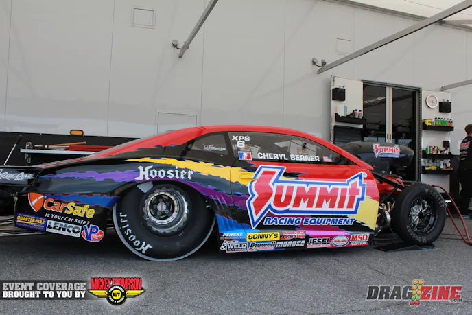 Pete Berner has Jeff Perley on hand this weekend consulting on the Summit Racing Extreme Pro Stock Camaro, he is the crew chief for Jason Line and Greg Anderson who run NHRA Pro Stock. The Summit Racing Equipmet, Car Safe sponsored Camaro runs and 830 cubic inch Chevy built in house by Pete Berner.