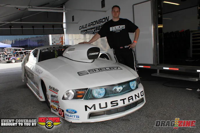 Cale Aronson is back after ten months off after loosing an engine last year at Budds Creek. Aronson is sponsored by Shelby Performance Parts and picked up Vengance Racing as an associate sponsor this year along with Pro Stock Communications. He is just shaking the car down after the time off so far with the new engine. Cale has been doing some consulting with Jer Gervasi, VP of Shelby American Inc. in Las Vegas, Nevada. His fiancé Tinzy Smith handles the clutch setup on the car and has been marketing VHT candles since 2007 under the Clutch Girl brand and recently added some interesting gear head jewelry to the product line.