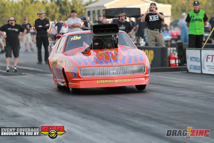 Stanley Weiss Racing is here this weekend so I stopped by and had a chat with John Stanley who drives the car. They have made some small changes to the car including a new wing design after consulting with Garret Race Cars to cut drag on the car which resulted in a 209 MPH in testing. The team has a new sponsor on board for 2013 with Steel Dynamics Inc out of Pittsborough, Indiana. John made a nice 3.81 @ 201 pass this evening, the air isn’t so good this weekend but they will be quicker than the .81 in qualifying I’m sure.