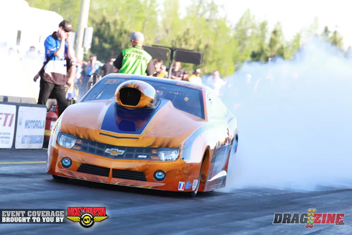Number four qualifier in Extreme Pro Stock John DeFlorian runs a 2012 Black Diamond sponsored Camaro from Jerry Haas and qualified fourth in the final session after struggling with the track on earlier attempts today. The St Louis based team is happy so far this season with two wins including the ADRL season opener in Rockingham. 