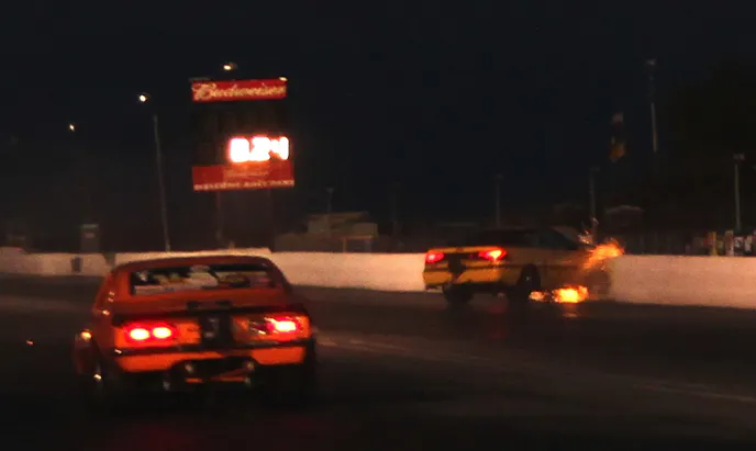 Don Bevers had a run-in with the wall during the third round of qualifying - his Probe drifted towards the center line, and the correction took him hard into the right-hand wall, then back across to hit the left side, then back again to the right before coming to rest. We are pleased to report that as scary as the crash was, Bevers wasn't seriously injured (though the car is toast...)