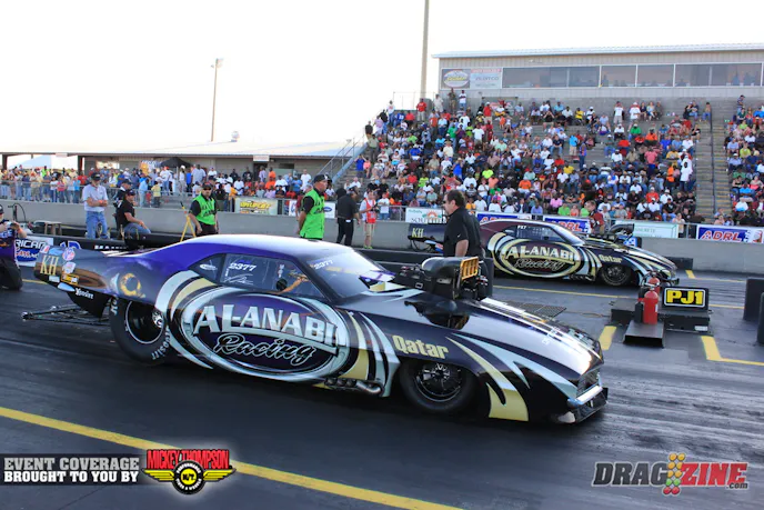 There is big news in Pro Extreme this weekend as both end of the record fell during today’s qualifying. Alex Hossler laid down a 3.567 @ 212.29 in the first session going fast enough to grab both ends if he managed to back it up this weekend. In the final session today he managed a 3.586 @ 211.06 while paired with Al Anabi teammate Von Smith, earning both ends on the Pro Extreme record for all of 5 minutes until Jason Scruggs made a statement of his own running a 3.57 @ 213.54 and capturing the mile per hour record just three pairs later. 