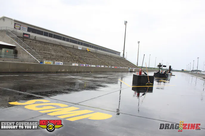 Unfortunately weather got the best of us this weekend forcing a cancellation of the event. Bad weather doesn't stop die hard fans from showing up early though, with appropriate attire is required of course as you can see the folks up in the stands came prepared with rain slickers to wait out the rain.