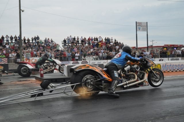 Jay Turner’s 228.31 mph lap in Nitro Harley got the crowd on its feet