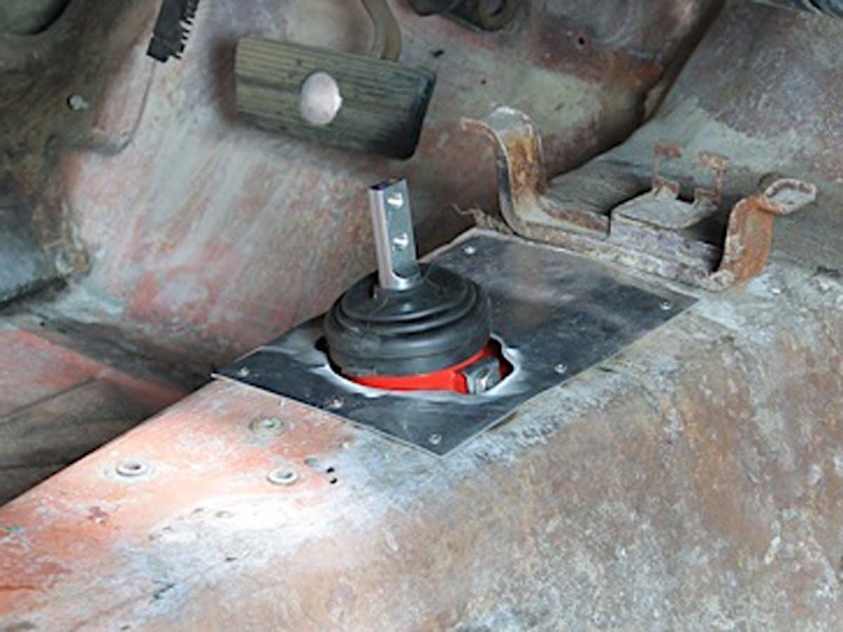 The shifter installation was buttoned up with a custom cover plate on the tunnel, which added strength back into the tunnel’s structure and acted as a sound barrier. There are still more tasks to wrap up the transmission project, including adding a new pedal system, wiring up the transmission and installing the American Powertrain-supplied driveshaft. The project still has a long way to go, but we’re definitely making progress!