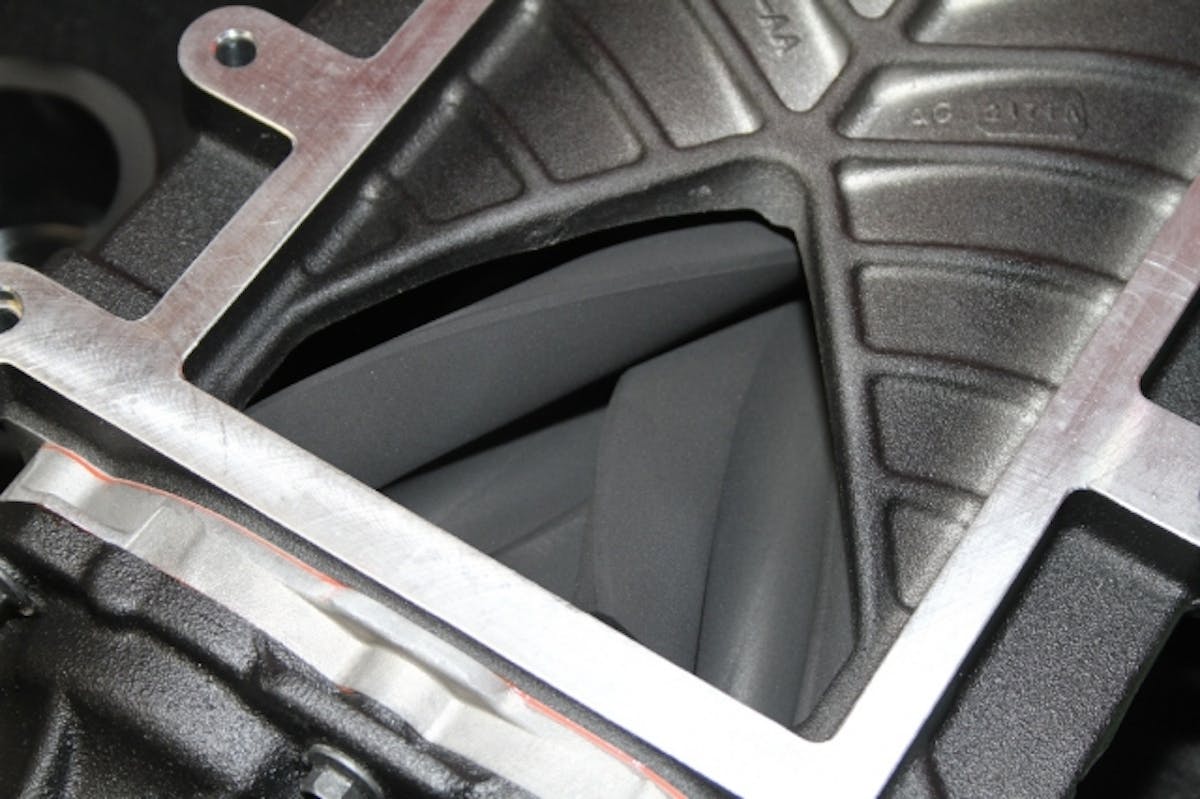 The Eaton Twin Vortices Series rotor pack consists of a pair of four-lobe, 160-degree-twist rotos that have become the industry standard, used in a number of different supercharger kits. In our Roush system they are good for 575 horsepower right out of the box.