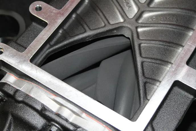 The Eaton Twin Vortices Series rotor pack consists of a pair of four-lobe, 160-degree-twist rotos that have become the industry standard, used in a number of different supercharger kits. In our Roush system they are good for 575 horsepower right out of the box.