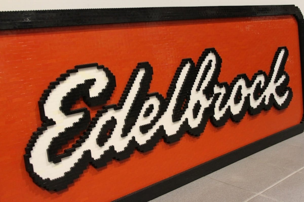 The famous logo crafted with legos.