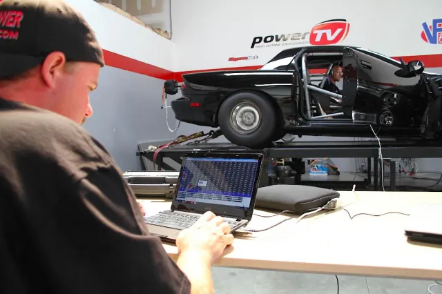 World-renowned tuners like Horsepower Connection's Brian Macy have relied on Dynojet dynamometers for years. Here Brian is tuning on our BlownZ project car at the old shop. You can see the cramped quarters - each car had to be backed onto the dyno. With the in-ground installation at our new digs, we don't have that issue any more.