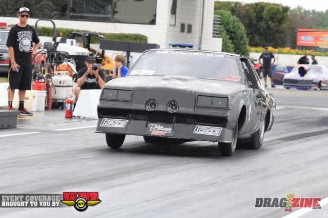 Dave DeMarco rolled in with his legal NMCA 10.5 car sporting radials. He was at Cecil County recently but had little luck getting the car down the track his first time on the tire. They figured it out yesterday thanks in part to a good track and pulled off a 4.55 @ 155 despite the trans not shifting to high gear on several attempts. Hopefully they will get that issue straightened out for qualifying on Saturday.
