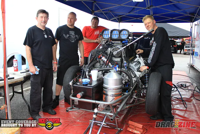 I caught up with Adam Flamholc who runs Pro Mod at ADRL events. They were changing out valve springs on the blown Camaro. He is one point back from points leader Raymond Matos who is from Puerto Rico and runs a nitrous combination making the top two in Pro Mod and international affair. We will see if that changes this weekend.