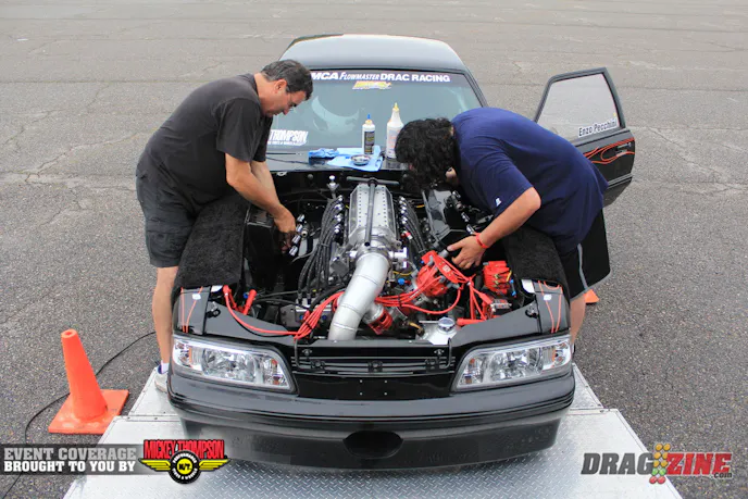 Canadian racer Enzo Peccini made the trip down to Virginia from, he runs a Brad 8 Hemi with an F3R Procharger. Over the winter he upgraded the fuel system with new, larger manifolds and -6 line feeding 2 Mark Micke 550 injectors per cylinder. A new intake from CFE was installed after the Lights Out IV in February at South Georgia Motorsports Park.
