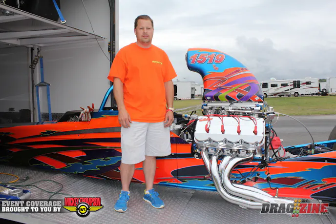 Chris Powers is here running Top Dragster with a new car powered by a 930 cubic inch Sonny’s Hemi. The car is a 262 inch swing arm design built by S&W and painted by Koreck Design. This is Powers’ first ADRL event and the car should by a contender for best appearing this weekend.