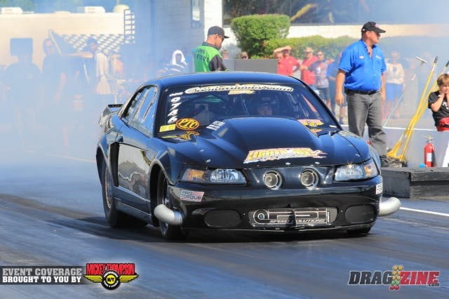 re off pace due to a tricky track surface despite the Traction Twins best efforts. Due to rain earlier in the day the entire surface had to be re-prepped and round one qualifying didn't begin until around 4 PM, making the track temp soar to well over 100 degrees, not the friendliest surface for the Drag Radial tire.