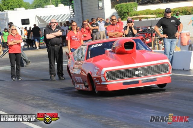  Moan for top qualifier in Top Sportsman after running identical 4.132 ET's. The tie breaker was Musi's  faster 174.66 MPH which was also top MPH for the round.