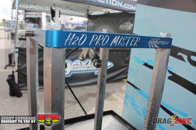 Speedtech nitrous has developed a new water injection system that is here on display this weekend. The display model is a plate system and they also have a manifold spray bar design for sheet metal style manifolds. Using water injection helps to control detonation and slows the burn rate down some allowing the engine to use more timing.