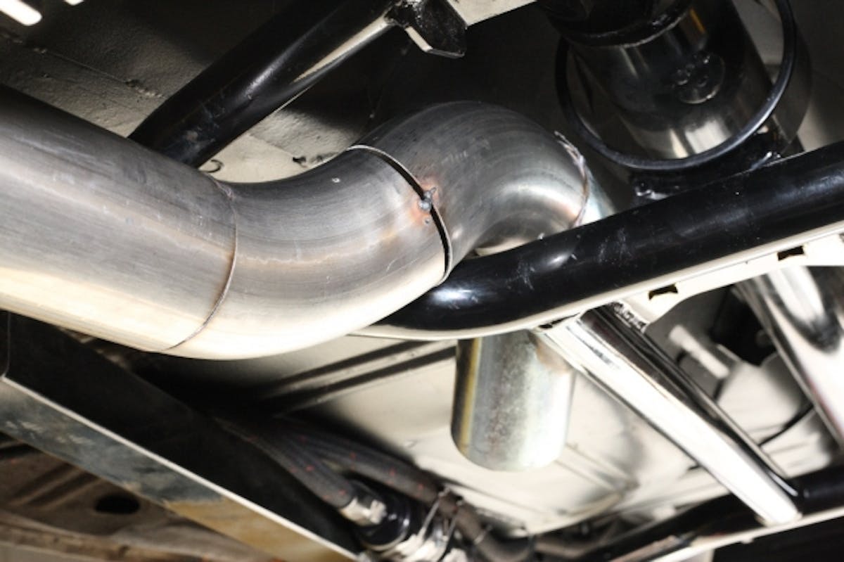 The U-Fit systems, as Flowmaster's Nick Tauber pointed out to us, are perfect not only for vehicles that Flowmasster doesn't make a specific kit for, but for more custom applications like our '65 Mustang, where you might have aftermarket suspensions like a 4-link, or have specific needs in your layout, as we do with our electric cutouts.