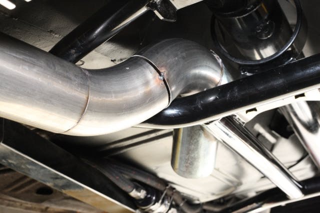 The U-Fit systems, as Flowmaster's Nick Tauber pointed out to us, are perfect not only for vehicles that Flowmasster doesn't make a specific kit for, but for more custom applications like our '65 Mustang, where you might have aftermarket suspensions like a 4-link, or have specific needs in your layout, as we do with our electric cutouts.