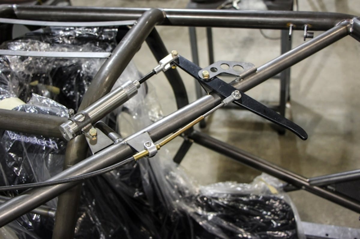 Parachute handle mock-up. When the car is complete, it will utilize one of TMRC's carbon fiber parachute handles. Every chassis includes the air release parachute handle and makes it easy later on to tie in the Electrimotion Safety Shut Off Device.