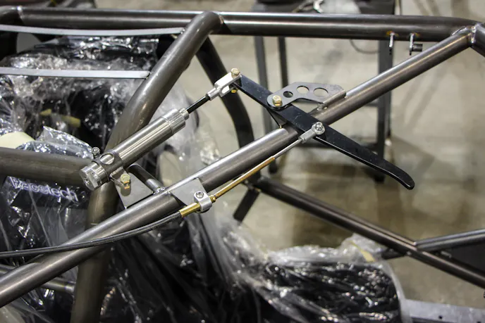 Parachute handle mock-up. When the car is complete, it will utilize one of TMRC's carbon fiber parachute handles. Every chassis includes the air release parachute handle and makes it easy later on to tie in the Electrimotion Safety Shut Off Device.