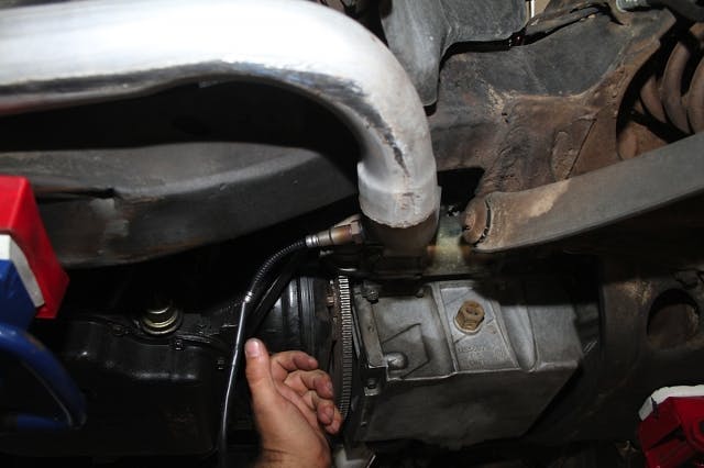 Per the MSD instructions, we installed the wideband oxygen sensor into the provided bung and avoided putting it too close or too far from the header collector.