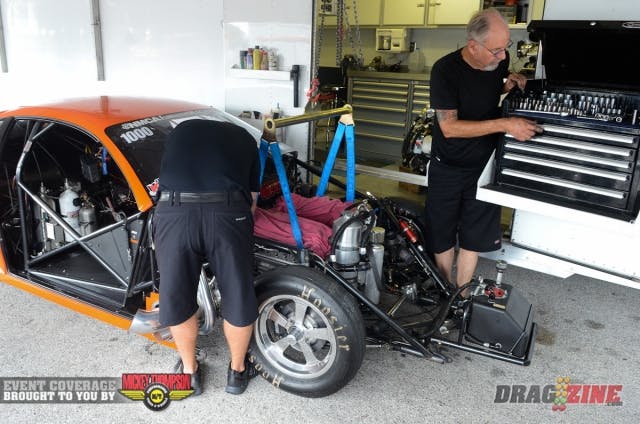Clint Hairston stepped up big in the final session, recording a great 6.06 that moved him into second in the Pro Street order. The run came at a cost however, as damage incurred in the valvetrain broke the camshaft. Family patriarch Jim Hairston told us, "we just changed this motor we're putting in the car out yesterday, and it's not happy, but it's all that we've got."