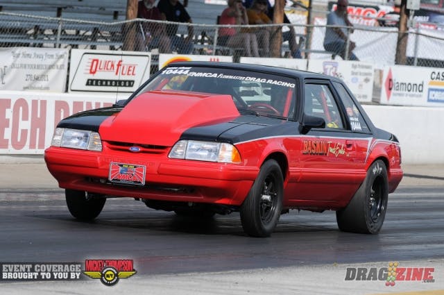 Don Baskin ended the opening round of Mean Street qualifying second in the order, thanks to his 10.06 from his SBF-powered '89 Ford Mustang. Brian Campbell was the only racer in the class in the 9's in the first session with his class-leading 9.88.