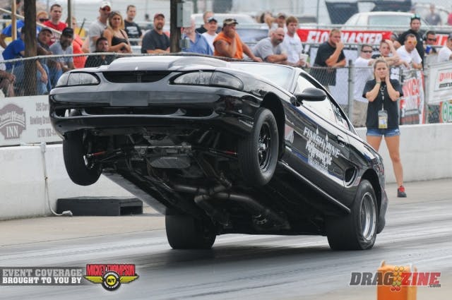 Brian Campbell put his '96 Ford Mustang on the bumper this morning and bettered his class-leading effort in Mean Street, running 9.84 at 135 mph. Don Baskin remains second with his 9.89.