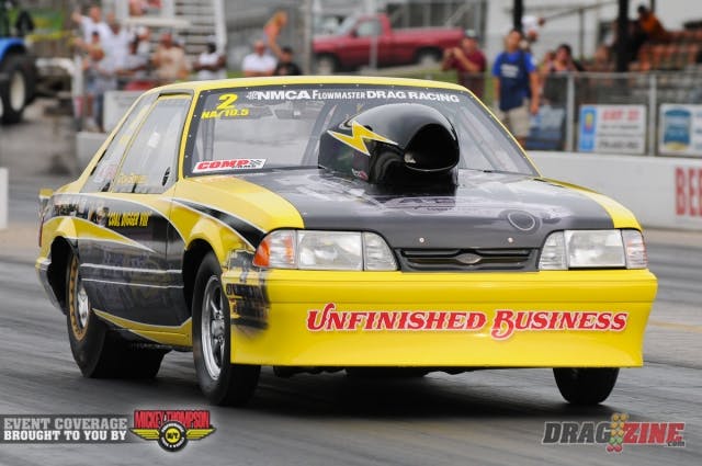 Andy Schmidt was the quicker of the two N/A 10.5 finalists all weekend, but a .007 red in the final handed the win to Don Bowles, who legged it out to an 8.180 that would've given Schmidt and his 8.178 a serious run for his money.