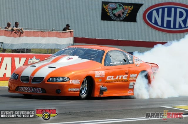 Followers of our NMCA Muscle Car Nationals coverage will certainly recognize this car, as veteran Competition Eliminator ace Mike Depalma has stepped into the seat of Clint Hairston's twin-turbo, small block-powered GTO this weekend. DePalma and the Hairston clan are running the car, which has been in the low 5.90's in NMCA Pro Street trim, in the AA/AT category, and they're currently the No. 1 qualifier in Comp by a ton, going -0.926 under the class index with a monster 6.11 in qualifying yesterday. 
