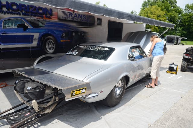 Outlaw 10.5 racer Peter Campbell and his wife drove 26 hours drown from their Canada home to make their NMCA Super Street 10.5W debut this weekend. Campbell had plans to attend the Joliet race, but family issues to tend to delayed the debut. The Camaro sports a 540 cubic inch Nelson-built engine with a pair of 88mm turbos. Campbell has been in the 6.90's with the combination.