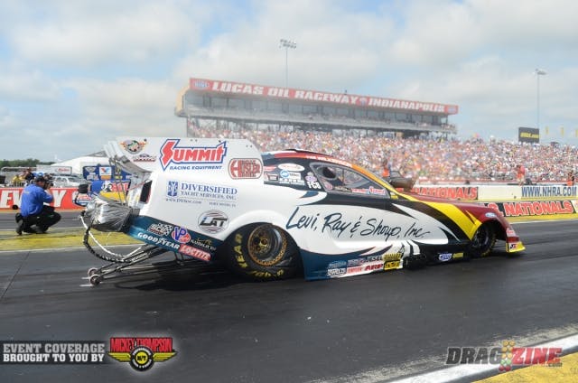 The crowd erupted when Tim Wikerson shut down the No. 1 seed in the Traxxas Shootout, Matt Hagan, with a stellar 4.08 to Hagan's 4.10. Wilkerson will race the Cruzer in the next round, while Courtney Force, the lone JFR racer remaining, will take on Jack Beckman.