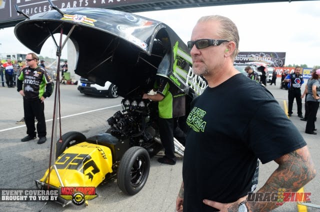 Motorcycle builder turned television star Jesse James is in Indy this weekend supporting wife, Alexis DeJoria. The Tequila Patron tea oput together a 4.08 in the final session to solidly put themselves in the Funny Car field at No. 12.