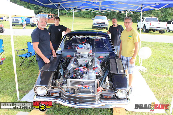 This unique Mercury Comet belongs to Rick Righter and is running Big Tire Outlaw with a Pat Musi Chevy on nitrous. Ralph Oneil did the chassis with the set up being done in house. The team hails from Collegeville, PA, from left to right Rick Righter, Brant Righter, Ty Wisler and Rick Fryer. Rick started out street racing with this car about 20 years ago with a 495 Chevy with a single plate system running 9.0’s.