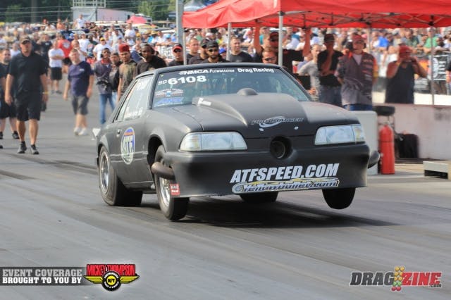 Sean Ashe sits 5th after his 4.57 @ 166 last night, he launched hard today but started to get into a wheelie and pedaled the car which unloaded when the front came down spinning the tires and shutting down early.