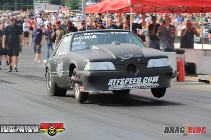 Sean Ashe sits 5th after his 4.57 @ 166 last night, he launched hard today but started to get into a wheelie and pedaled the car which unloaded when the front came down spinning the tires and shutting down early.