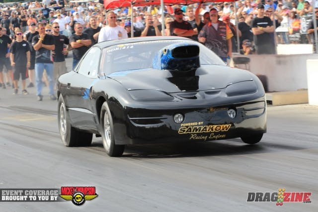 Francis Johnson is back with some fresh paint after a fire at MIR last month. The car is looking good and running well with a 4.60 @ 162 for the Samakow Racing Engines powered 2000 Pontiac, he sits 8th so far.