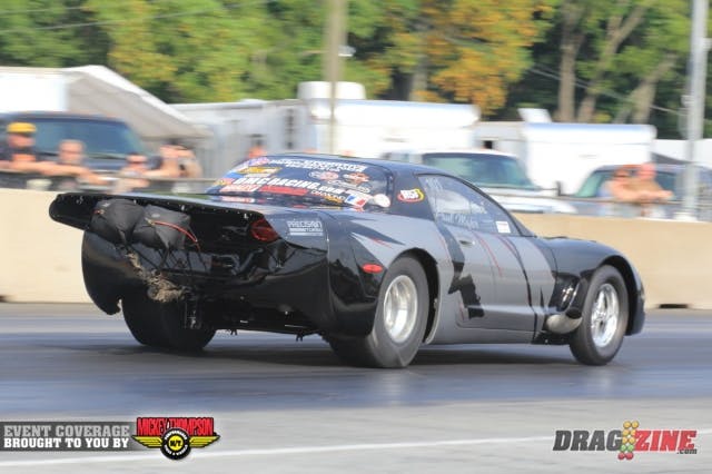 Paul Major had low again today slowing just .01 from last nights qualifier to a 4.47. The DMC Race Cars built 2001 Corvette has a 598 BBC with twin turbos. Eric Leferrier has been with DMC for four years and recently started tuning on the car and driving during recent test sessions.