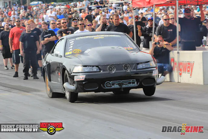 Frank Soldridge was on a pass today but was forced to lift after the front of the car came up. He ran a 2.96 330’ lifting just prior and coasted to second spot with a 4.52 @ 146 MPH.