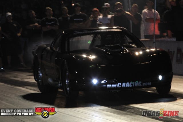 Paul major was half the first pair out in the final session of Outlaw Drag Radial and the last pair for the night as the rain came shortly after. He improved to a 4.44. Tomorrow we will start at 9 AM with the remaining ODR cars, then Ultra 275 and into the regular scheduled program pending weather.