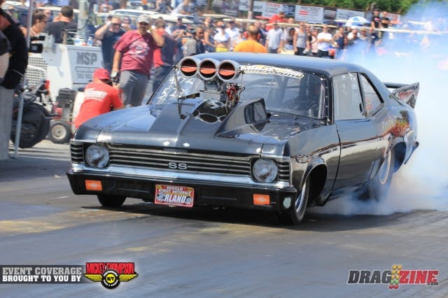 The "dark Horse" blown Nova is campaigned by Randy Goodman. He had a single in round one running a 5.25 @ 134 shutting it off early.