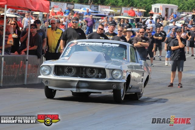 Frank Pompillio drives this gorgeous 67 Mustang. The Canadian racer was half the first pair out in Outlaw 10.5 today earning the win over Tom Kempf with a 4.51 @ 178 while Kempf struggled getting hold of the track.