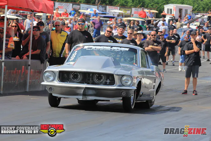 Frank Pompillio drives this gorgeous 67 Mustang. The Canadian racer was half the first pair out in Outlaw 10.5 today earning the win over Tom Kempf with a 4.51 @ 178 while Kempf struggled getting hold of the track.