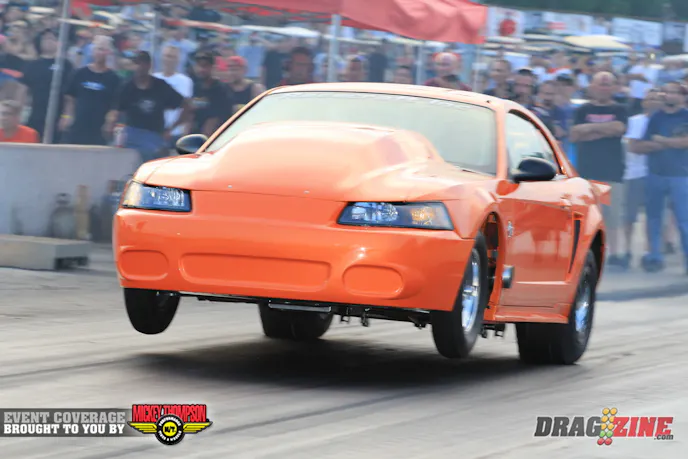 Dean Marinis is running well today with his nitrous big block Mustang putting up a 4.67 @ 155 over Tony Mullin after a pair of .070's reactions.