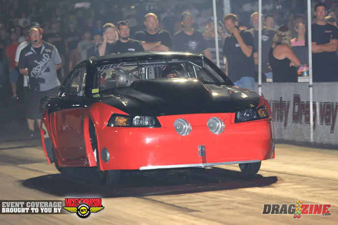 Brad Harris was paired with Greg Chandler in round three of Outlaw 10.5 with Harris getting the win. Chandler moved towards the center, got loose and got in to the left side wall pretty hard. he is ok thankfully. Harris will meet up with Steven Gorman for a all Ford twin turbo semi final.